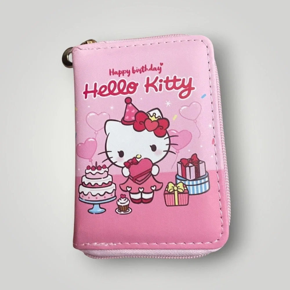 Sanrio Hello Kitty Wallet Kids Pink Happy Birthday Zip Coin‎ Purse Anime Kawaii